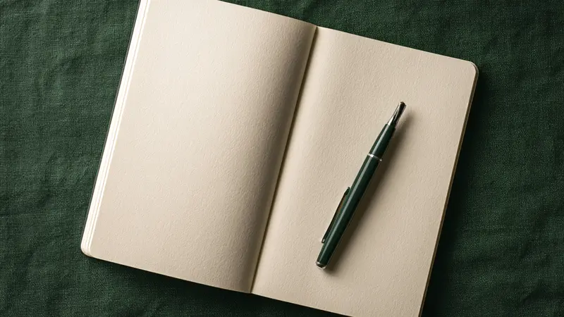 A notebook and pen on a linen surface